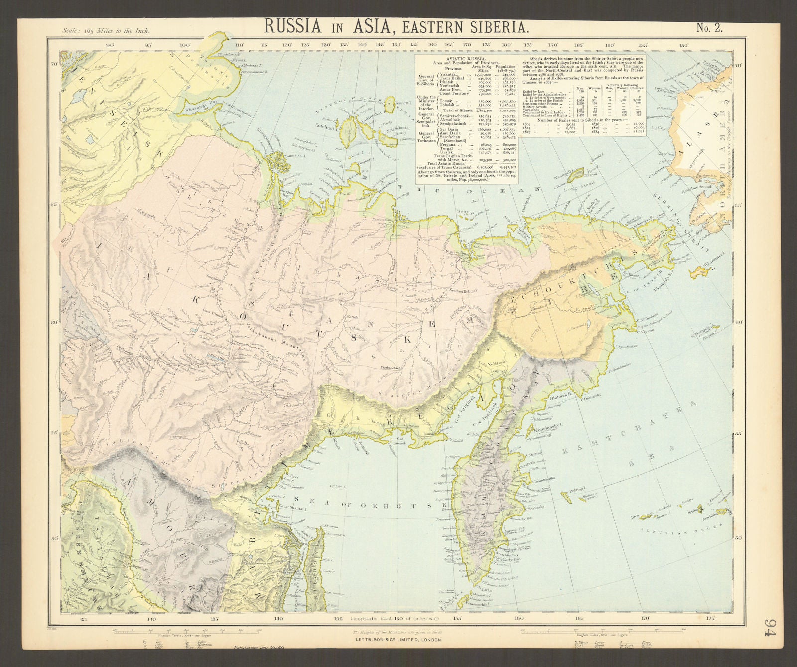 RUSSIA FAR EAST. Eastern Siberia Kamtchatka Iakoutsk Tchouktchis. LETTS 1892 map